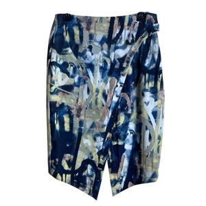 RACHEL Rachel Roy Skirt Size 4 Blue Printed Hardware-Detail Envelope Pencil